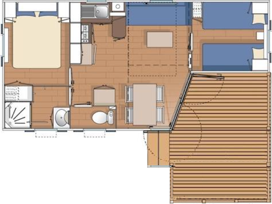 Camping des Alouettes plan mobil home nouvelle terrasse integree 2 chambres